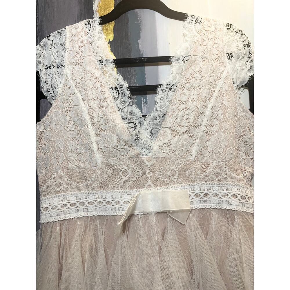 Fairycore Lace Tulle Dress XL Blush Nude Tiered Mesh Ruffle Romantic Formal - Picture 8 of 8